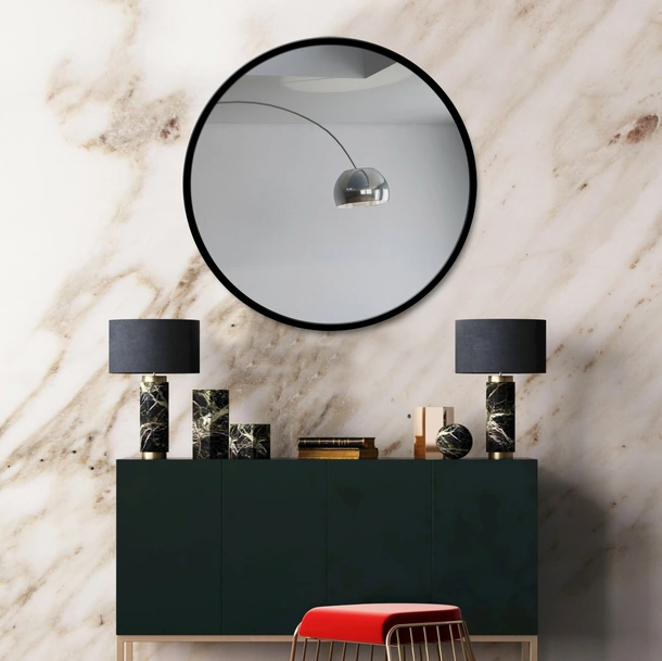 Specchiera Tonda Nera con cornice in metallo di Pintdecor