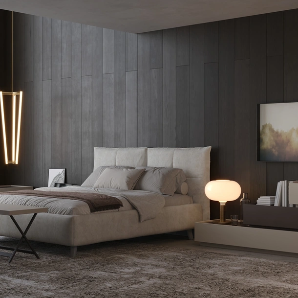 Letto matrimoniale in tessuto imbottito con testiera Atelier di Giessegi