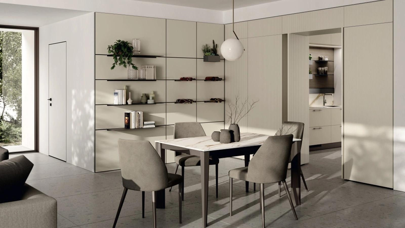 Libreria Living Moda Strips Urban Gold in laminato e acciaio di Scavolini