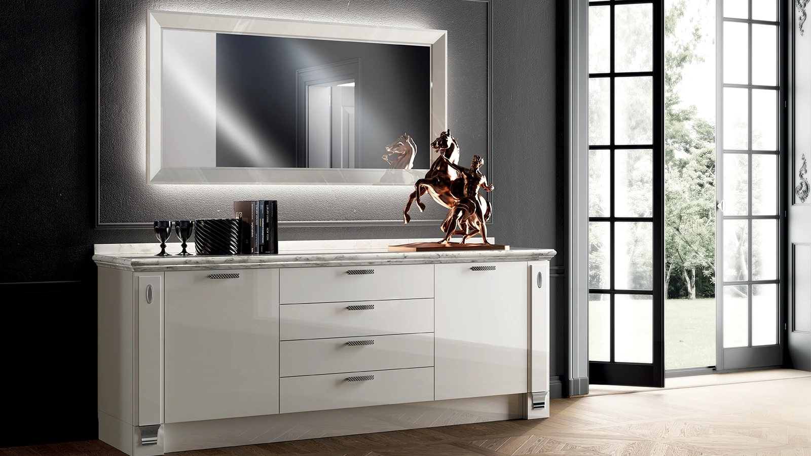 Madia Living Exclusiva 08 in laccato Lucido Grigio Chiaro di Scavolini
