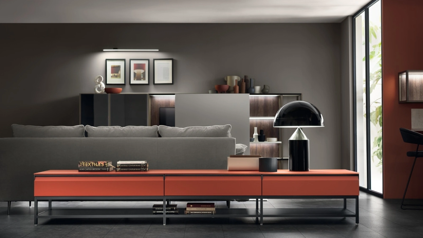 Madia Living Formalia in laccato Rosso Marocco di Scavolini