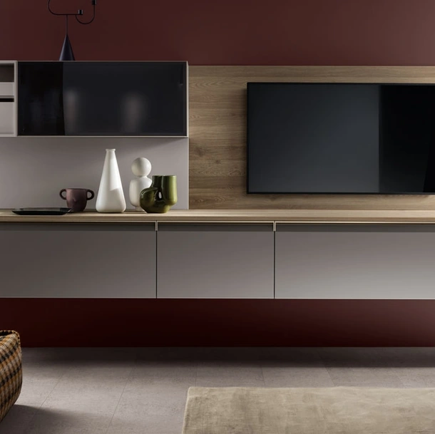 Parete Attrezzata sospesa Living Formalia 02 in Laccato opaco Grigio Airone di Scavolini