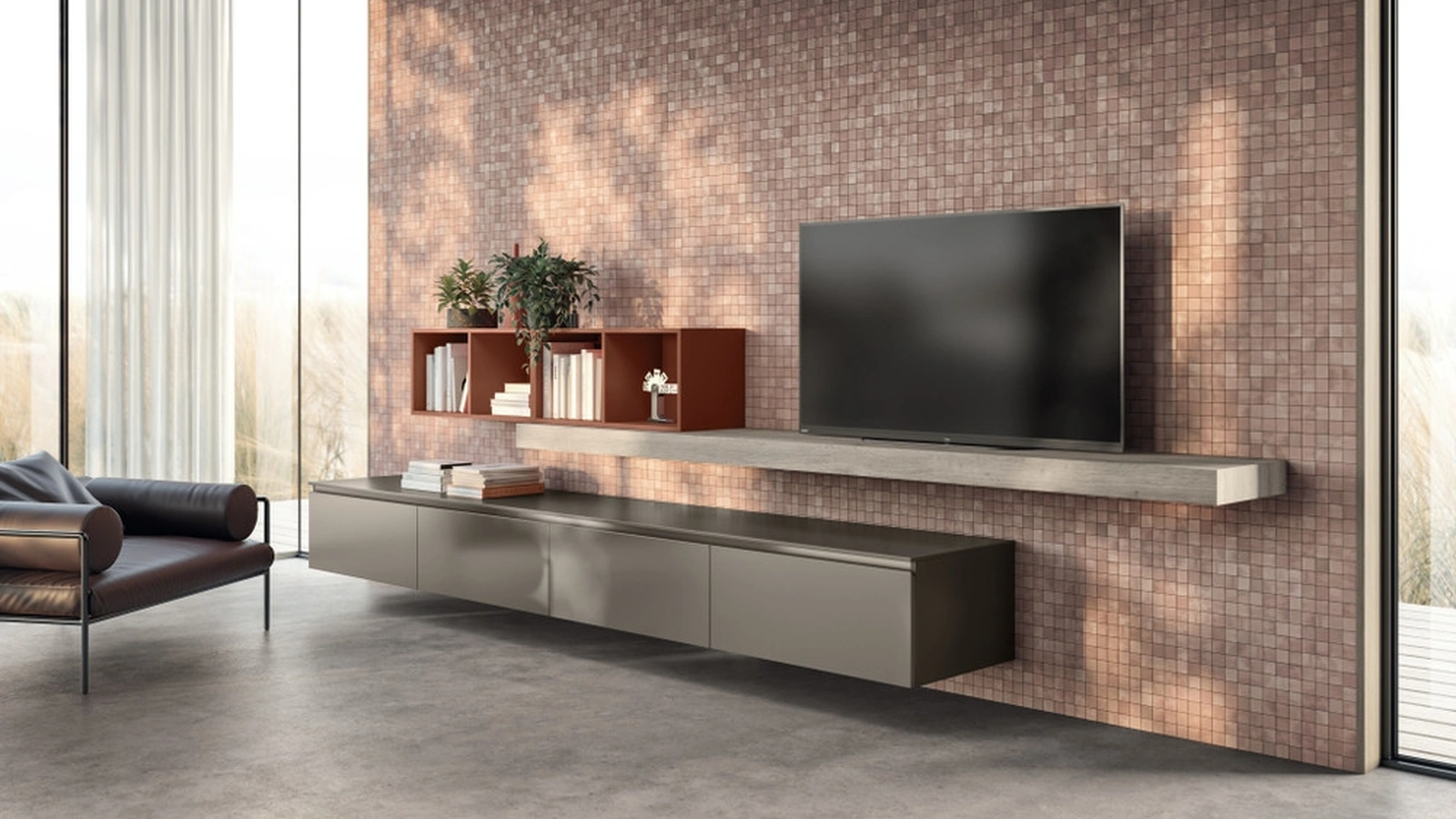 Parete Attrezzata Living Lumina 02 in laminato Urban Steel di Scavolini