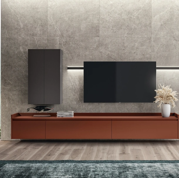 Parete Attrezzata Living Motus 03 in laccato opaco Ruggine di Scavolini