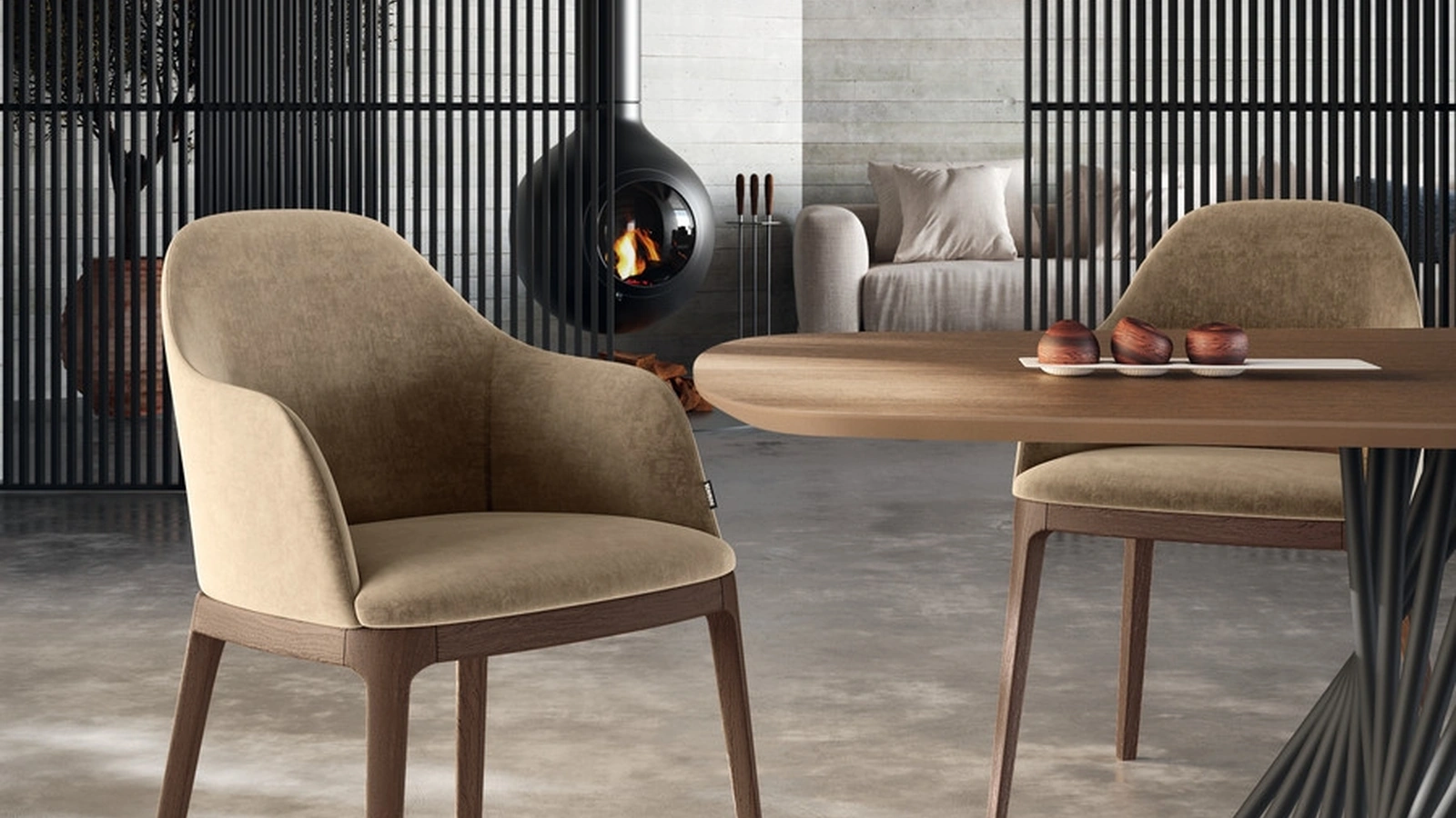 Sedia Egg Poltroncina in tessuto e massello di frassino di Scavolini