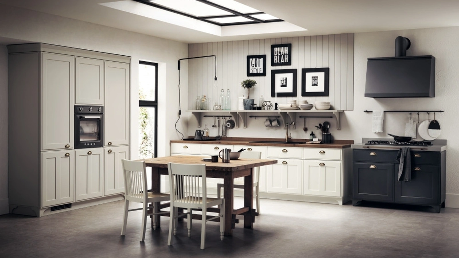 Cucina Classica Favilla 01 in laccato opaco Bianco e effetto Ghisa di Scavolini