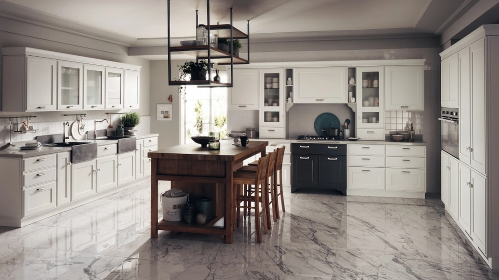 Cucina Classica Favilla 04 con Isola in Rovere Nodato di Scavolini