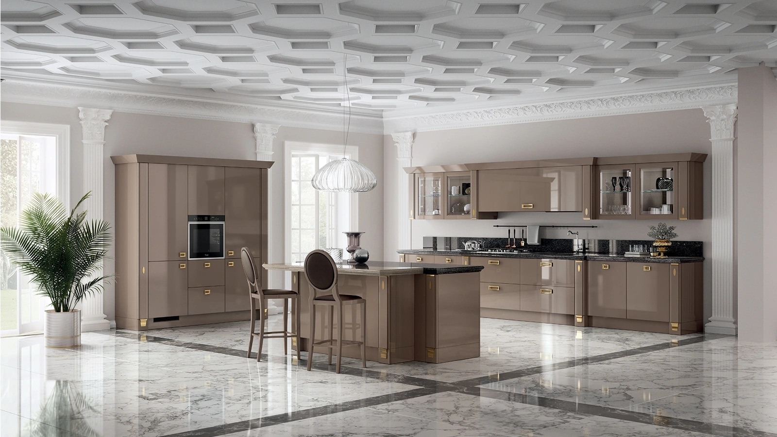 Cucina Classica Exclusiva 07 in laccato lucido Grigio Tundra di Scavolini