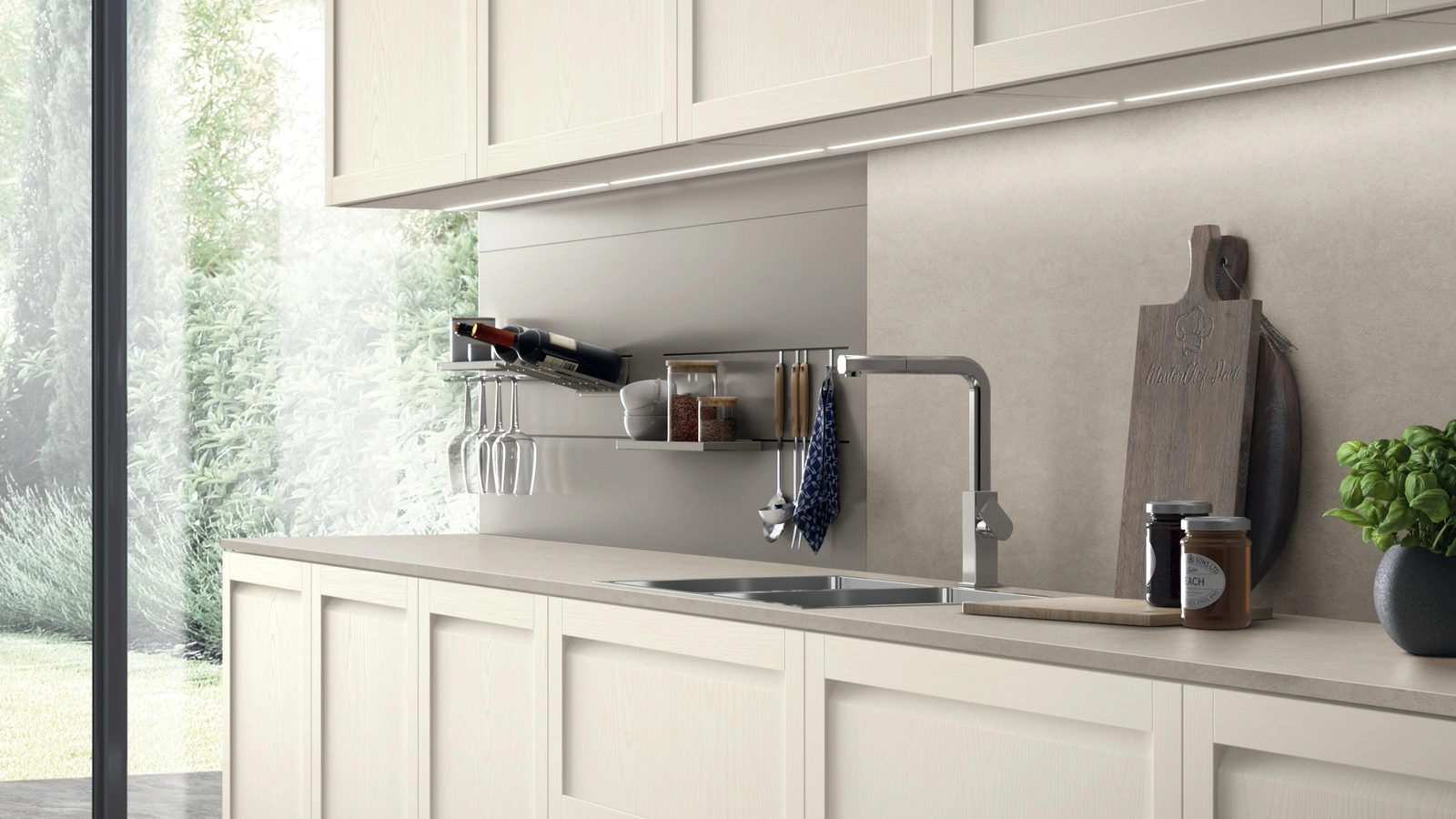 Cucina Moderna Carattere 07 in finitura Frassino Cotone di Scavolini