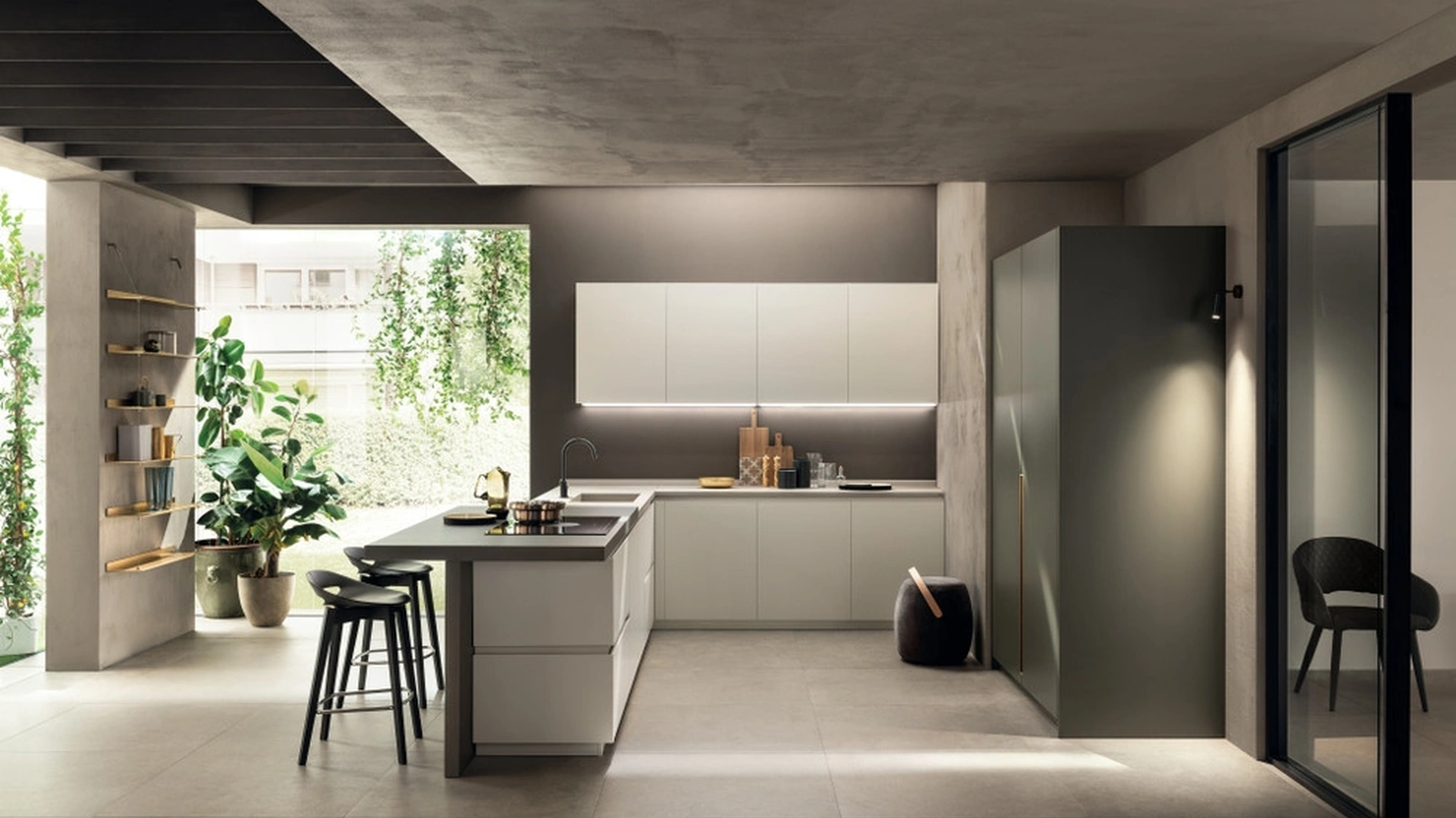 Cucina Moderna DeLinea 02 in laccato Tortora e Verde Minerale di Scavolini