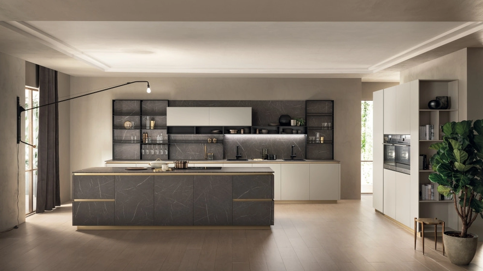 Cucina Moderna DeLinea 01 in Pietra Grey e Grigio Chiaro di Scavolini