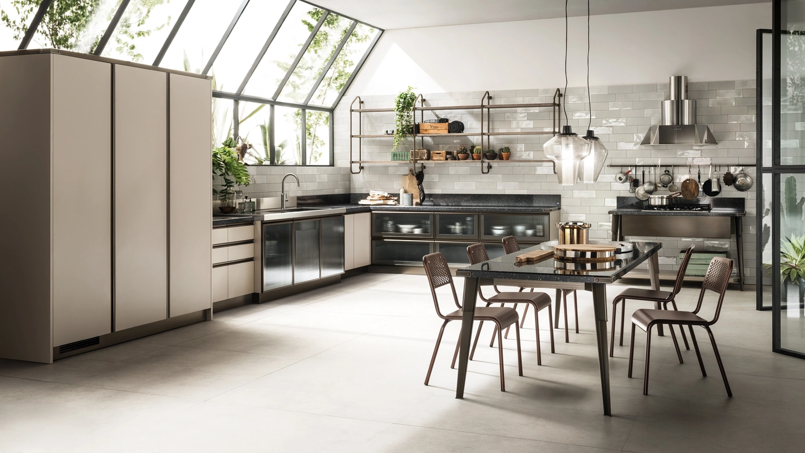 Cucina Moderna Diesel Open Workshop 07 con Sistema modulare Stock Rack di Scavolini