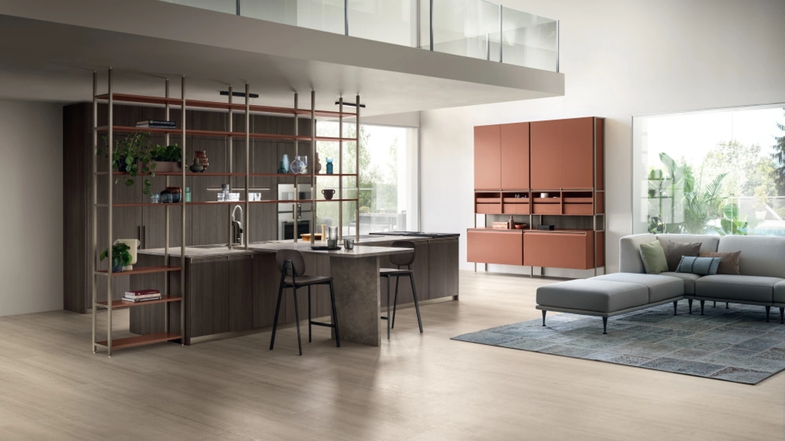 Cucina Moderna Formalia 07 in Noce Arabica e laccato Ruggine di Scavolini