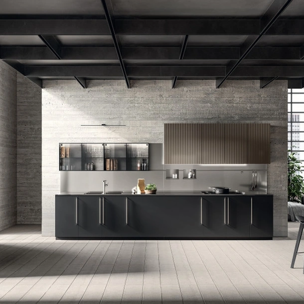 Cucina Moderna Musa 03 in Fenix Nero Ingo e laccato lucido effetto perlato di Scavolini
