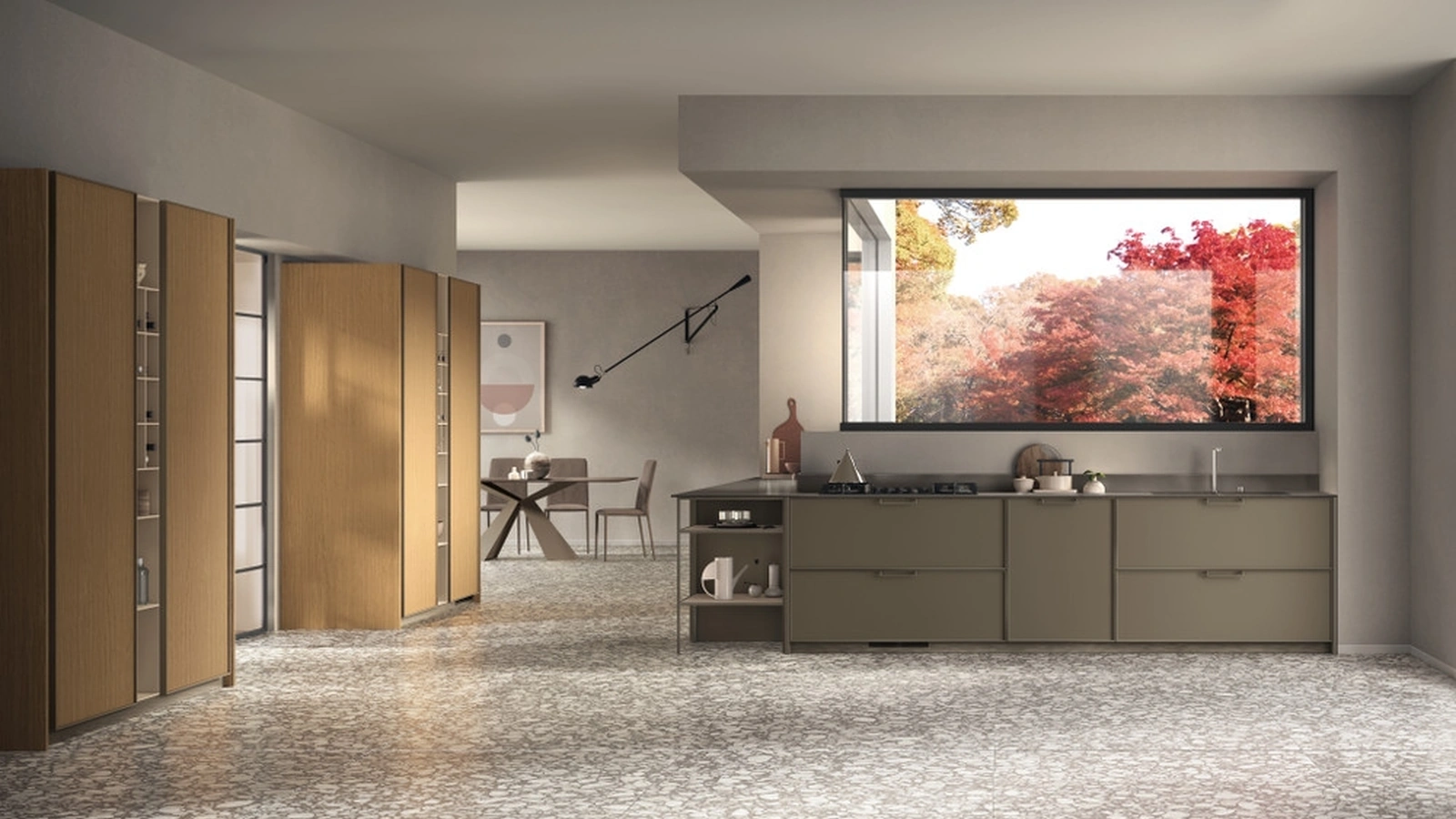 Cucina su misura Jeometrica 05 in laccato Matera e Rovere di Scavolini