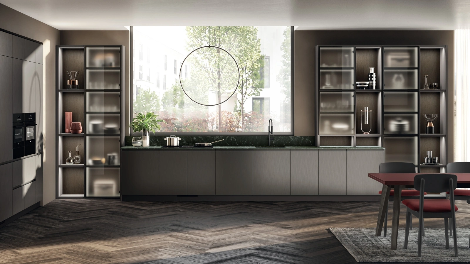 Cucina su misura Motus 03 in laccato effetto metallo Acciaio Scuro di Scavolini